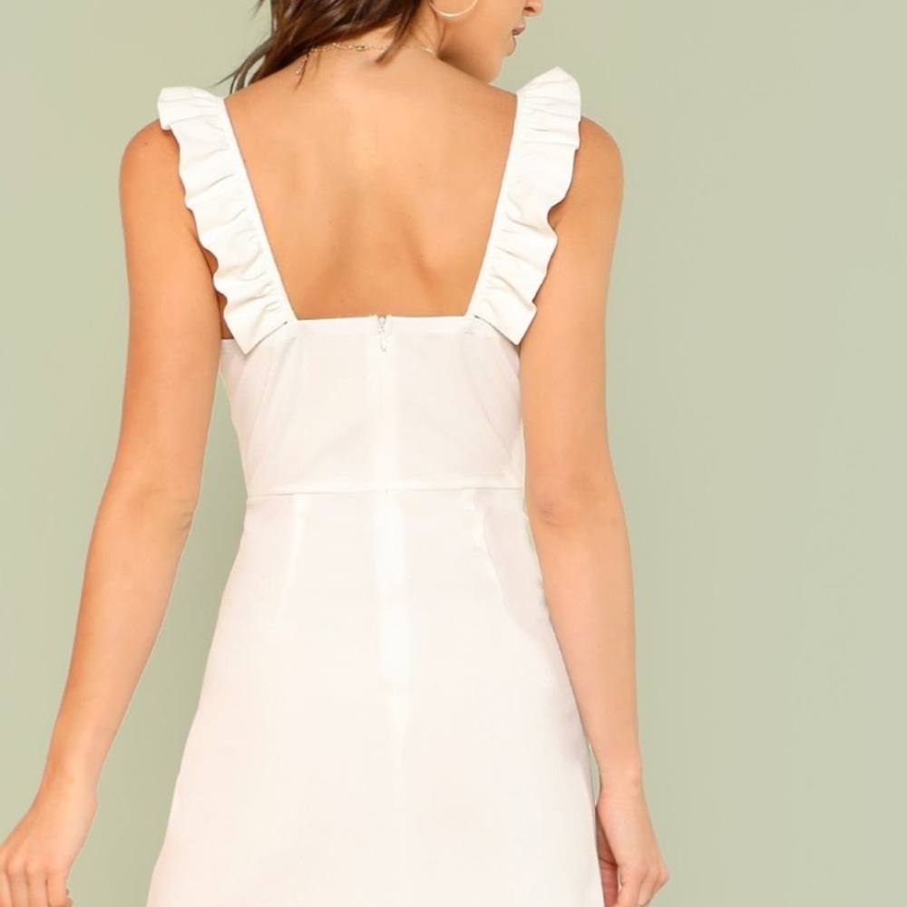 White Ruffle Strap Minidress - Picture 4 of 5